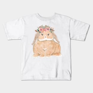 Rabbit and Flower Crown _ Bunniesmee Kids T-Shirt